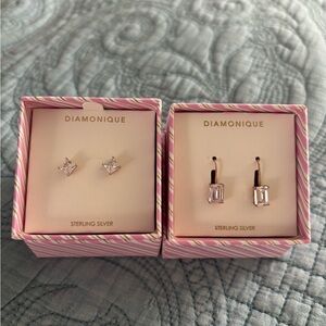 Diamonique Sterling Silver Earrings Set